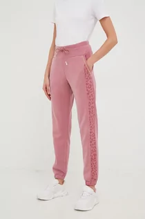 Spodnie damskie - EA7 Emporio Armani spodnie dresowe damskie kolor różowy z nadrukiem - grafika 1