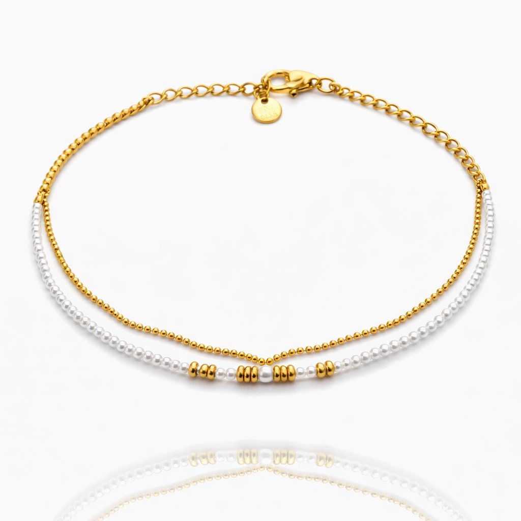 Bransoletka Pearl Harmony Perły Podwójna 2w1 Kulki Złota Stal 316L Pezent