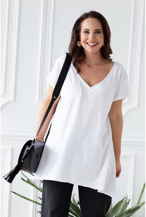 Bluzki damskie - Klasyczna biała bluzka tunika plus size z dekoltem w serek - NELA - XL-ka - grafika 1