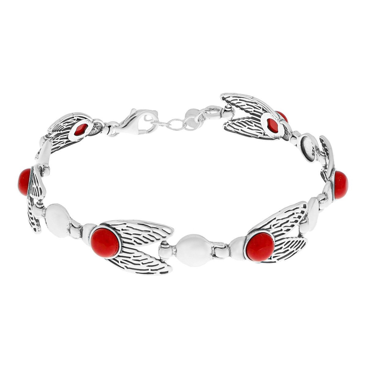 Srebrna bransoletka z czerwonym kamieniem 19 cm pr. 925