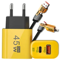 Ładowarki do telefonów - SZYBKA ŁADOWARKA SIECIOWA 45W GaN USB TYPE-C + KABEL 4w1 USB-C LIGHTNING - miniaturka - grafika 1