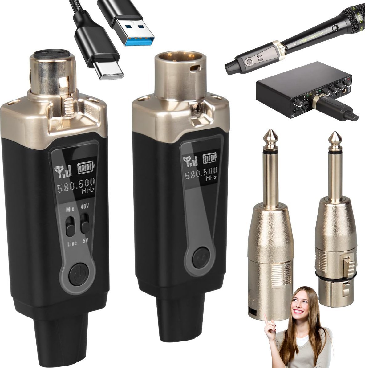 DNA WXLR1 bezprzewodowy system transmisji audio UHF USB-C +48V Phantom 2x adapter XLR/jack 6,35 mm zestaw