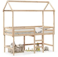 Łóżka dla dzieci i młodzieży - Łóżko na antresoli, z drabiną i dachem, 90x190 cm, sosna - miniaturka - grafika 1