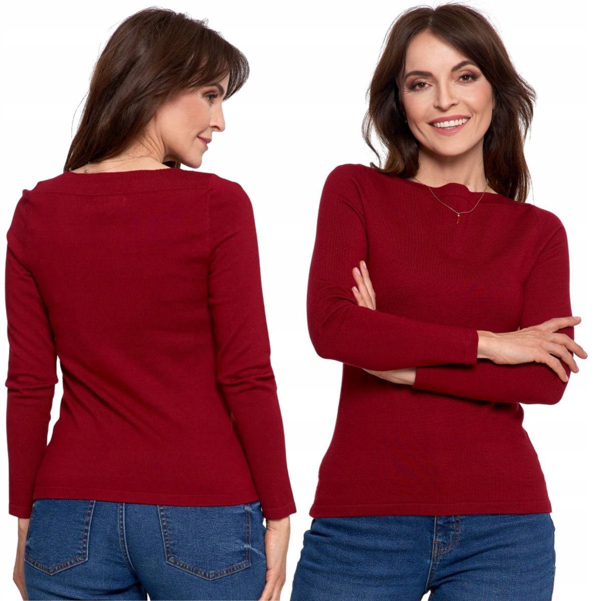 SWETER DAMSKI Z WISKOZY CIENKI O DOPASOWANYM KROJU KLASYCZNY MORAJ XXL RED