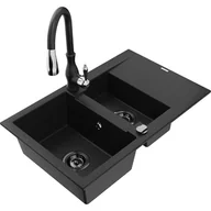 Zlewozmywaki z baterią - Mexen Gaspar zlewozmywak granitowy 1,5-komorowy z ociekaczem i baterią kuchenną Savita, czarny - miniaturka - grafika 1