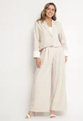 Komplety damskie - Beżowy Komplet Garniturowy Marynarka i Spodnie z Kontrastowymi Wstawkami Daviraya - miniaturka - grafika 1