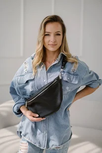 Skórzana duża nerka - BEANIE BAG MAXI - czarna - Nerki - miniaturka - grafika 1