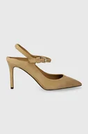 Czółenka - Tommy Hilfiger szpilki zamszowe TH POINTY STRAP HEEL kolor beżowy FW0FW07693 - miniaturka - grafika 1