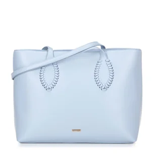 Damska shopperka ze skóry ekologicznej z plecionymi akcentami niebieska - Torebki damskie Damska shopperka ze skóry ekologicznej z plecionymi akcentami niebieska - Torebki damskie - miniaturka - grafika 1