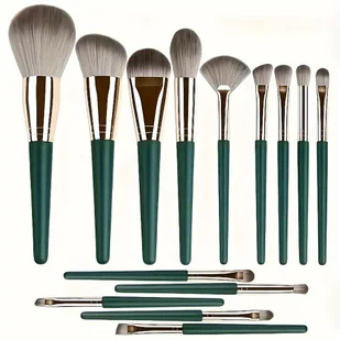 TEMU Zestaw 14 Premium Pędzli do Makijażu - Miękkie Syntetyczne Włosie dla Idealnego Podkładu, Różu, Cieni do Powiek i Więcej - Idealny dla - Pędzle do makijażu - miniaturka - grafika 1