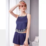 Fartuchy i rękawice kuchenne - Clotth Cienki fragment Homewear dziewczęcy zestaw piżamowy seksowny fartuch pas na brzuch, ciemnoniebieski-m, M - miniaturka - grafika 1