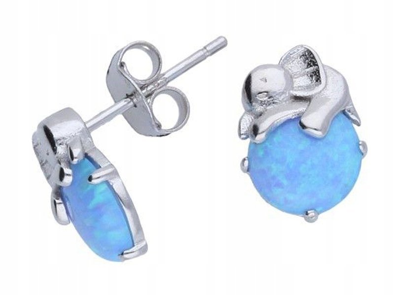 Srebrne kolczyki damskie 925 myszka z opalem sztyft 1,69g modne dla kobiety