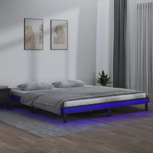 Lumarko Rama łóżka z LED, szara, 140x190 cm, lite drewno - Łóżka - miniaturka - grafika 1