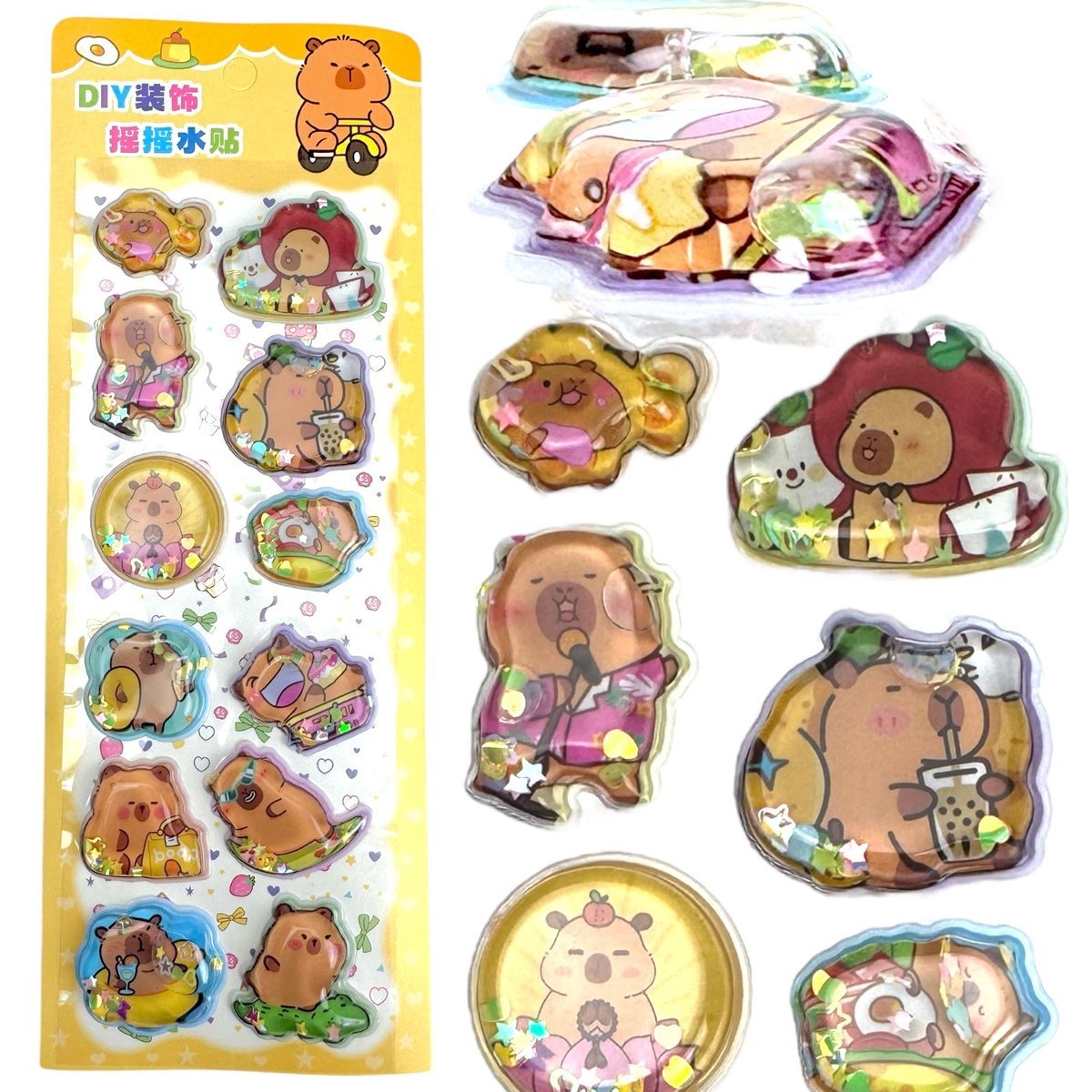 Naklejki 3D z Kapibarą i Cekinami 12 szt.