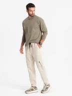 Spodnie męskie - Dzianinowe męskie joggery z kieszeniami cargo kremowe V1 OM-PAJO-0199 - Ombre Clothing - miniaturka - grafika 1