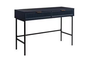 GRANATOWA TOALETKA Kosmetyczna 2 RYFLOWANE Fronty 110 cm METALOWY STELAŻ Konsola - Toaletki - miniaturka - grafika 1