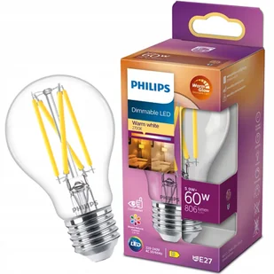 Żarówka Led E27 A60 5,9W 60W 806lm Ciepła Filament Ściemnialna Philips - Żarówki LED - miniaturka - grafika 1