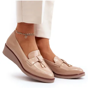 Vinceza Damskie Lakierowane Półbuty Na Koturnie Z Ozdobą Miliret beżowy - Półbuty damskie - miniaturka - grafika 1