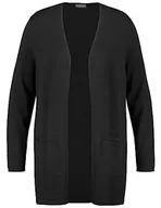 Swetry damskie - Samoon Damski długi kardigan z długim rękawem kurtka dzianinowa kardigan jednokolorowy, czarny, 42 Duże Rozmiary - miniaturka - grafika 1