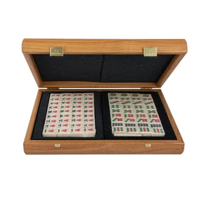 Premium Mahjong, zestaw płytek do gry w mahjong w drewnianym pudełku orzechowym - gra planszowa - Gry planszowe - miniaturka - grafika 1