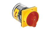 Wyłączniki światła i elektryczne - Łącznik krzywkowy 0-1 3P 25A do wbudowania z pokrętłem żółto/czerwonym blokowany kłódką 7GN2510U25 - miniaturka - grafika 1