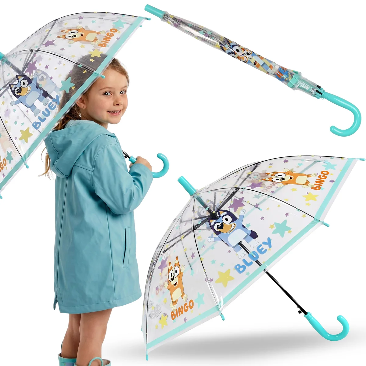 Bluey Parasolka dziecięca DLA DZIEWCZYNKI, SKŁADANY transparentny parasol AUTOMATYCZNY