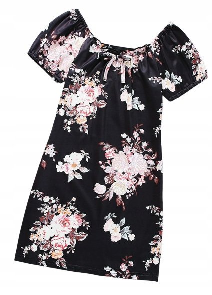 SHEIN SUKIENKA DZIEWCZĘCA W KWIATY CZARNA 100cm VUP