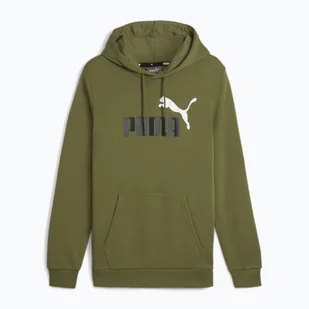 Bluza męska PUMA Essentials+ Two-Tone Big Logo Hoodie TR olive green - Sport OUTLET - miniaturka - grafika 1