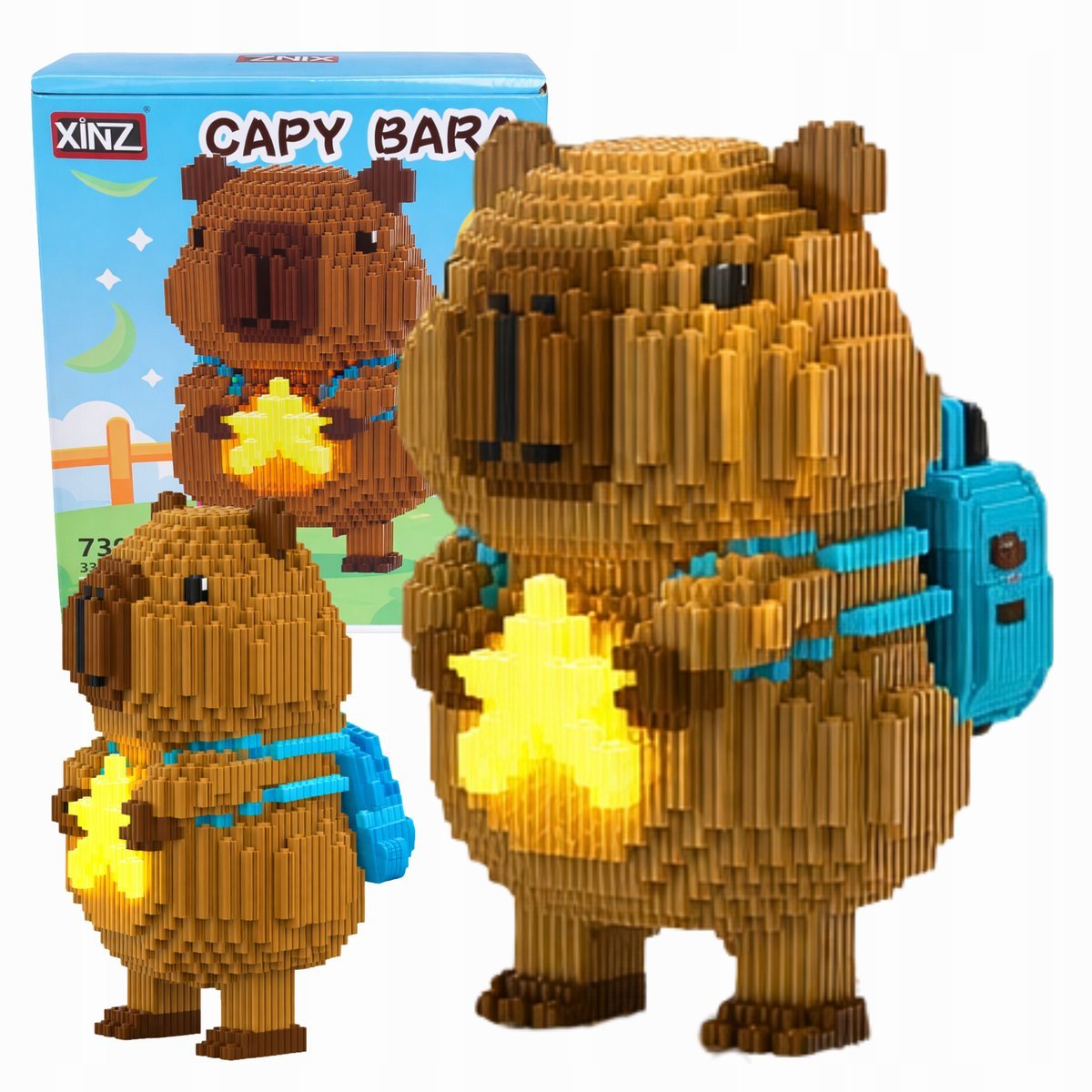 Klocki Kapibara Z Gwiazdą Konstrukcyjne 3345el Plecak 3D DUŻA Figurka DIY