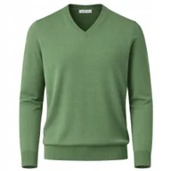 Swetry męskie - Sweter męski w serek szpic z kaszmiru i wełny merynosów M kaszmirowy oliwka 246 - miniaturka - grafika 1