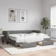 Sofy i kanapy - vidaXL Sofa rozsuwana z szufladami, ciemnoszara, 80x200 cm, tkanina - miniaturka - grafika 1