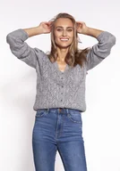 Swetry damskie - Kardigan o oversize'owym kroju - SWE271 szary MKM - miniaturka - grafika 1
