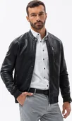 Kurtki męskie - Kurtka męska Ombre Kurtka męska z imitacji skóry ze ściągaczem na dole - czarna V2 OM-JAFL-0109 XXL - miniaturka - grafika 1