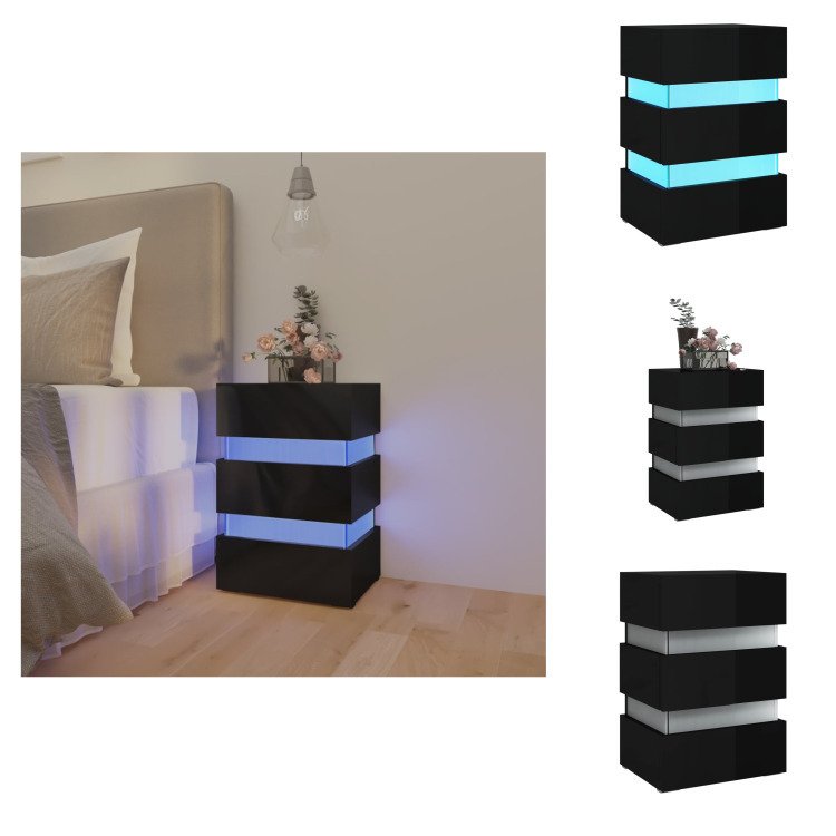 vidaXL Szafka nocna LED czarny wysoki połysk 45x35x67 cm materiał drewnopochodny - Szafki nocne