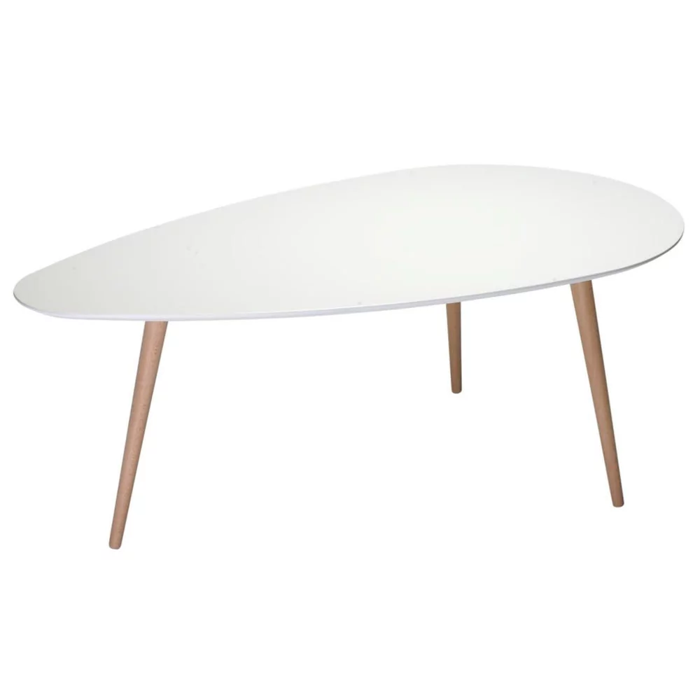 Furnhouse Ibbe Design owalny okrągły biały stolik kawowy nowoczesny skandynawski retro stolik kawowy stolik kawowy stolik pomocniczy MDF Fly, naturalny lite drewno bukowe nogi, 116 x 66 x 45 cm