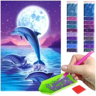 Zabawki kreatywne - Haft Diamentowy ARTULIO, Obraz DIY 5D, Diamond Painting, Mozaika Diamentowa 40X60cm (Delfin na tle księżyca) + Zestaw Akcesoriów - miniaturka - grafika 1