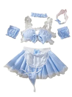 Bielizna Erotyczna 7-częściowy Komplet z Koronką Niebieska w Kratkę - Komplety bielizny - miniaturka - grafika 1