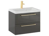 Szafki łazienkowe - Szafka Wisząca Z Umywalką RON 60 cm - Titan Wysoki Połysk - Uchwyty Złote Szczotkowane - miniaturka - grafika 1