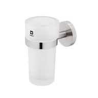 Wieszaki łazienkowe - Nimco Unix - Kubek do pędzla i pasty z uchwytem, szkło matowe/stal nierdzewna szczotkowana UNM 13058W-10 - miniaturka - grafika 1