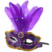 Dodatki do strojów karnawałowych - MASKA NA OCZY WENECKA KARNAWAŁOWA Z PIÓREM RÓŻNE KOLORY - miniaturka - grafika 1