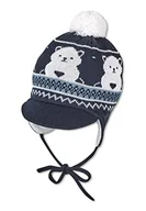 Czapki damskie - Sterntaler Czapka dziecięca dla chłopców z pomponem czapka z misiem - czapka dla niemowląt, czapka dziecięca - z bawełny z tasiemką do wiązania - średni niebieski, morski, 51 - miniaturka - grafika 1