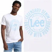 Koszulki męskie - Lee LOGO TEE Bright White biała bawełniana koszulka t-shirt z nadrukiem M - miniaturka - grafika 1