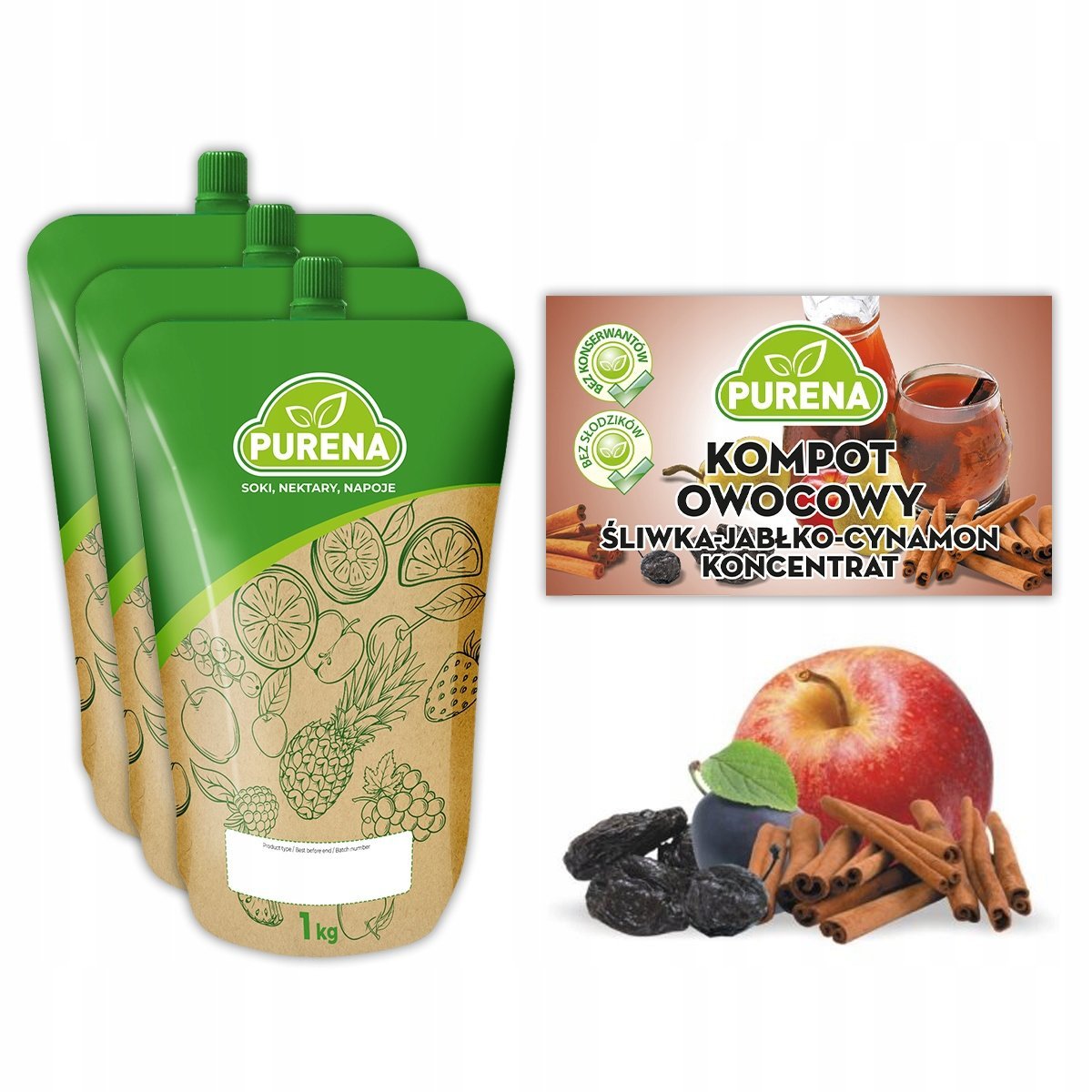 Kompot śliwka-jabłko-cynamon PURENA 3x1kg na 18l