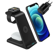 Ładowarki do telefonów - 3w1 Ładowarka bezprzewodowa 15W do Apple Watch / iPhone / AirPods (Black) - miniaturka - grafika 1