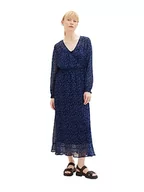 Sukienki - Dżinsowa sukienka damska TOM TAILOR z marszczeniami i wzorem, 32411-granatowy kwiatowy nadruk, M - miniaturka - grafika 1