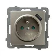 Gniazdka elektryczne - Ospel AS satyna gniazdo z uziemieniem + USB GP-1GZPUSB/m/45 - miniaturka - grafika 1