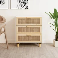 Kredensy - vidaXL vidaXL Kredens, biały, 60x30x70 cm, lita sosna i naturalny rattan - miniaturka - grafika 1