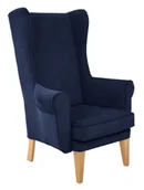 Taborety i hokery - Fotel Uszak gładki, granatowy welwet, do salonu, idealny do karmienia piersią - miniaturka - grafika 1