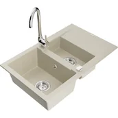 Zlewozmywaki z baterią - Mexen Gaspar zlewozmywak granitowy 1,5-komorowy z ociekaczem i baterią kuchenną Telma, beżowy - miniaturka - grafika 1