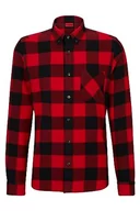 Koszule męskie - HUGO Ermann męska koszula flanelowa w kratkę Relaxed-Fit z bawełny ekologicznej, Open Pink693, XL - miniaturka - grafika 1